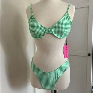NWT Betsey Johnson Green Gingham Underwire Bikini Set - Size XL